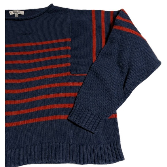 Madewell Womens M Boxy Cropped Striped Sweater Navy Red Breton Cotton - Picture 3 of 8